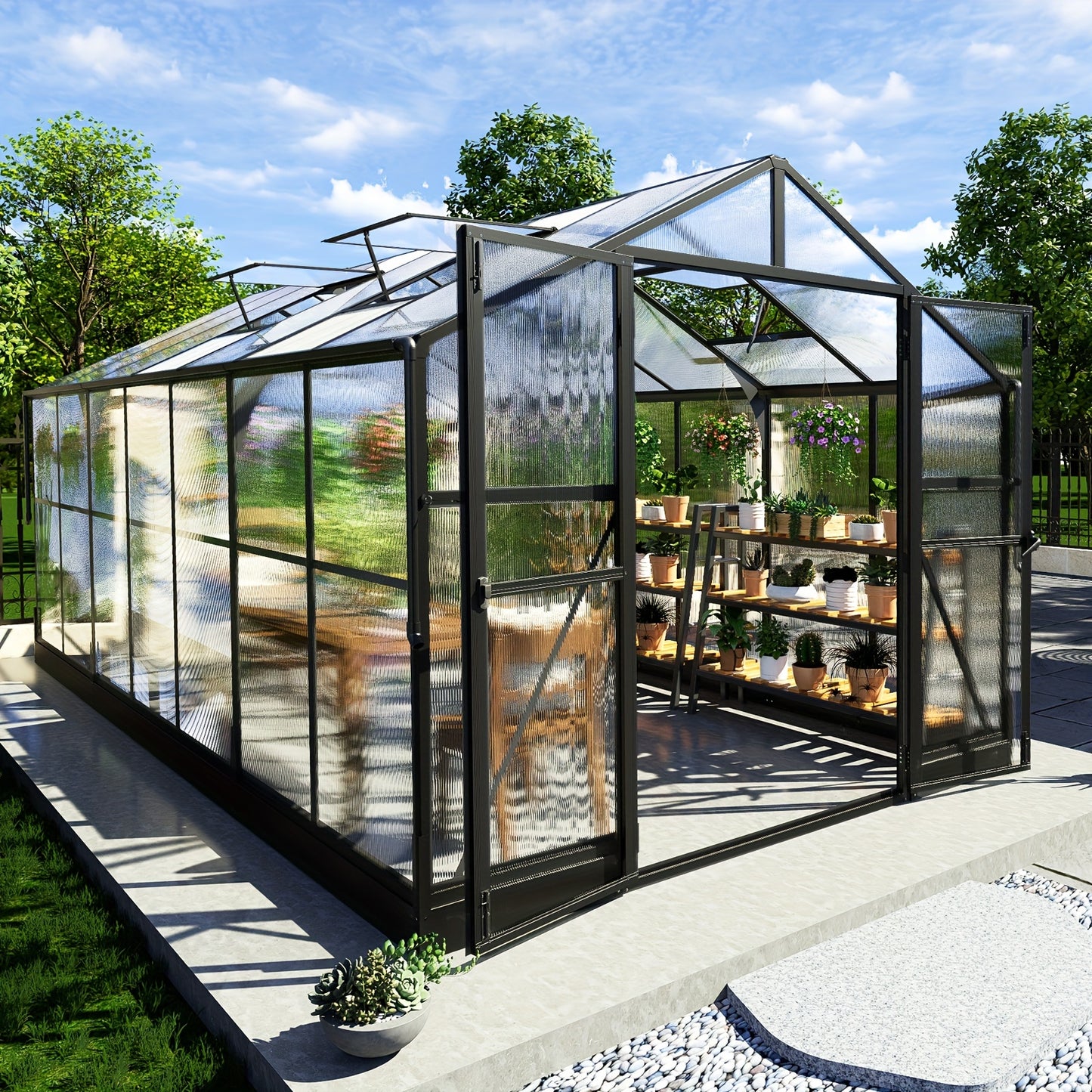 AMERLIFE Grandiose Polycarbonate Greenhouse - Quick-Connect System, Spacious Walk-In Design, 4 Vents
