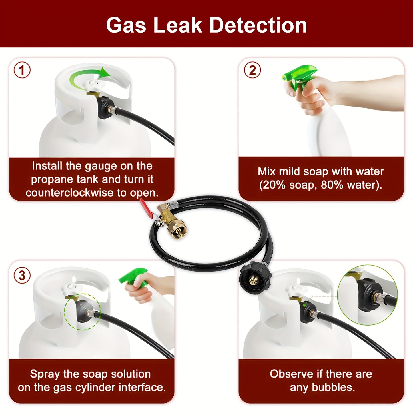 1 Lb Propane Tank Refill Adapter Kit, 3 Ft Hose W/Shutoff Valve, Fill 1 Lb Bottles From 20 Lb Tank