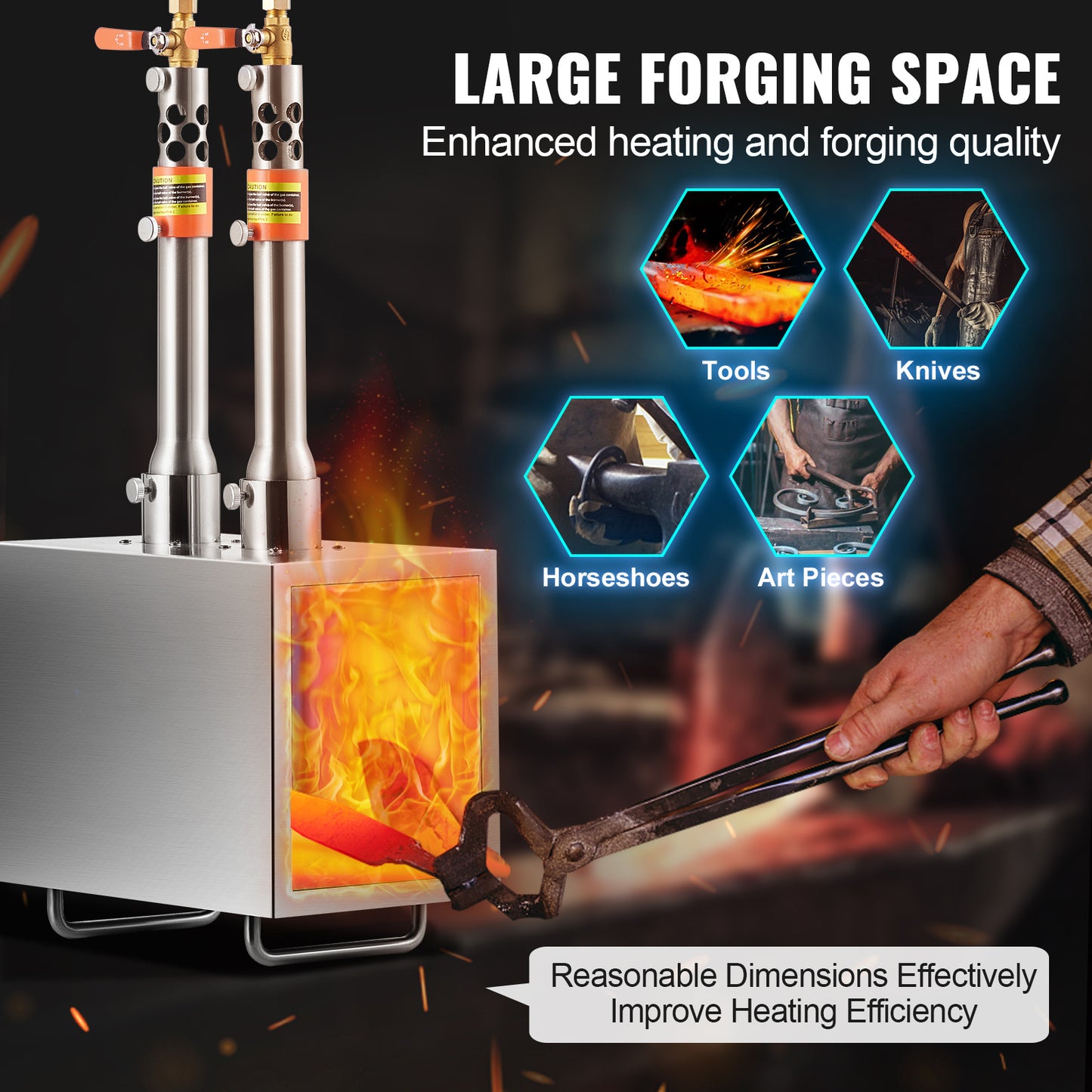 VEVOR Portable Propane Forge 1 Burner/2 Burner/3 Burner Farrier Forge 2600℉ Knife Metal Square