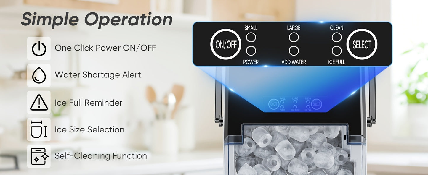 Portable Ice Maker Countertop w/Soft 9 Ice Cubes in 6 Minutes, 26.5lbs/24Hrs, Self-Cleaning