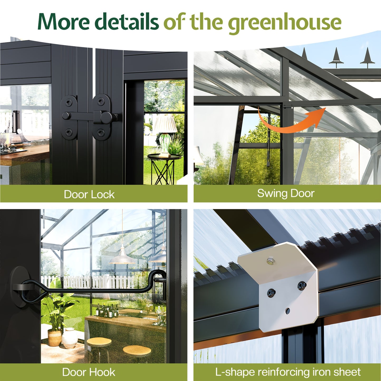 12x10x8 FT Chalet Greenhouse With Quick-Connect Fittings, Greenhouses With 2 Vents