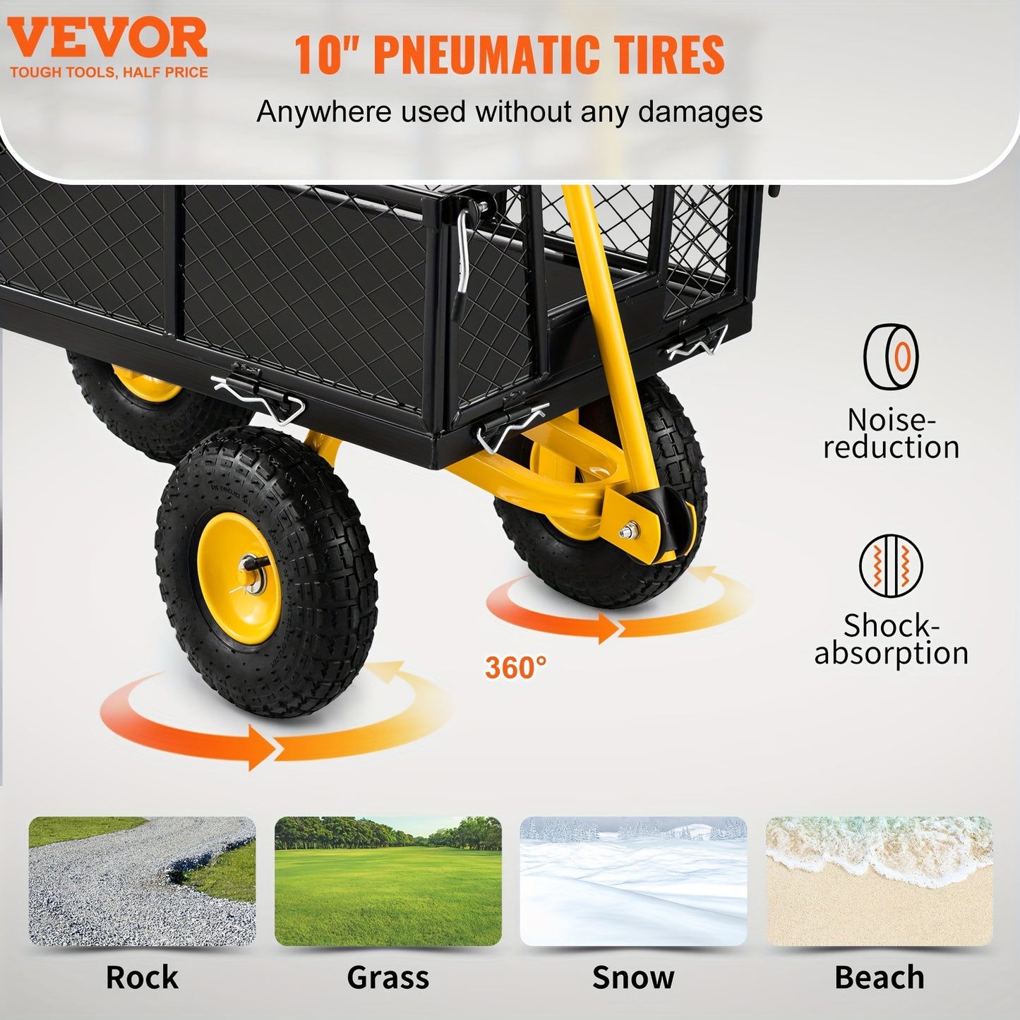 VEVOR Steel Garden Cart, Heavy Duty 900 lbs Capacity, w/Mesh Sides Utility Metal Wagon/10"Tires