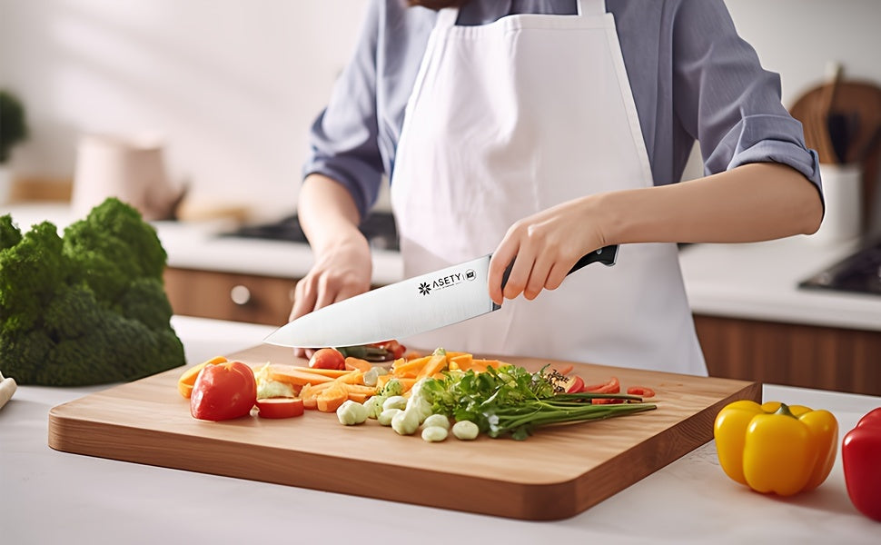 ASETY Knife Set, 15pcs Kitchen Knife Set with Built-in Knife Sharpener Block, German Stainless Steel