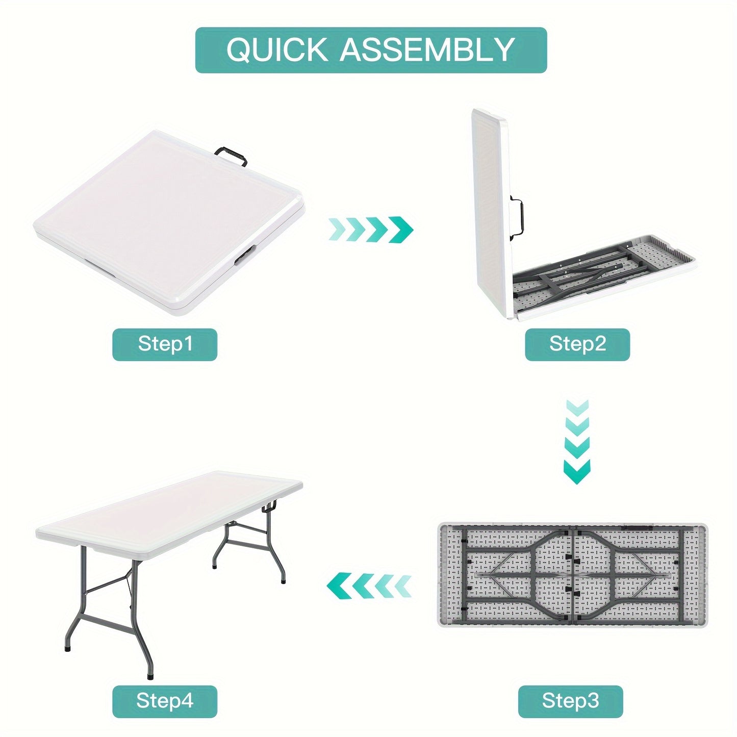 4FT/6FT Plastic Folding Table, Portable Dining Table Indoor Outdoor W/Carrying Handle, Locks, White