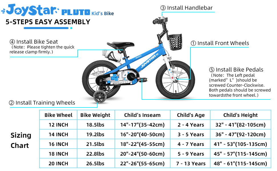 JOYSTAR 12 14 16 18 20 Inch Kids Bike with Light Up Training Wheels, Kids' Bicycle Age 3-12 Years