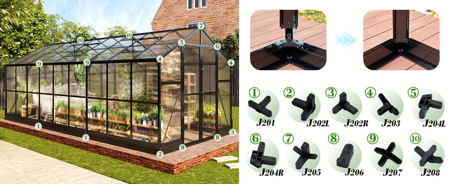 Premium 8x18FT Polycarbonate Greenhouse/Quick-Connect, Aluminum Construction/2 Swing Doors