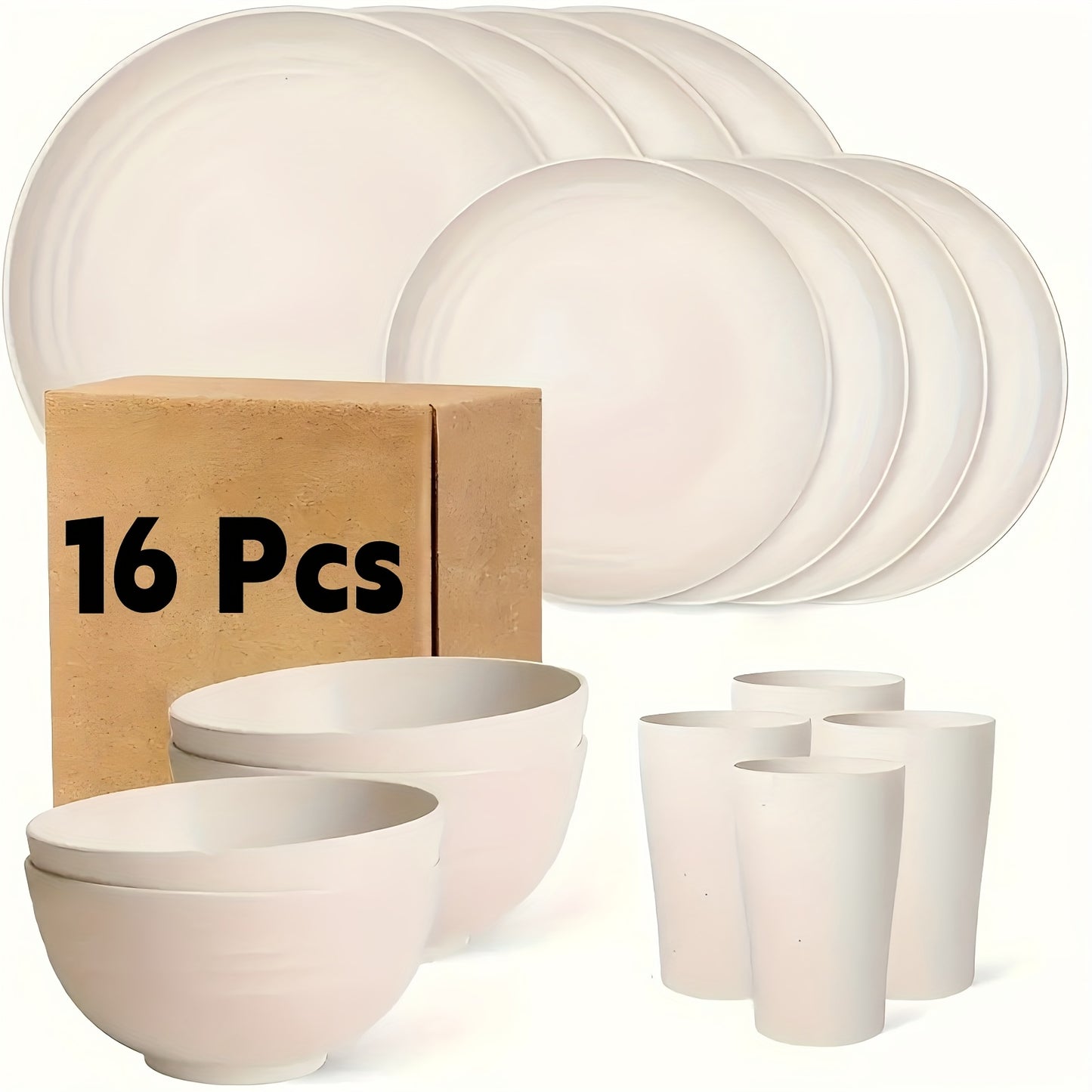 16/17/32pcs Kitchen Dinnerware Set Made from Wheat Straw, 4 Or 8 People. Unbreakable Modern Dishes