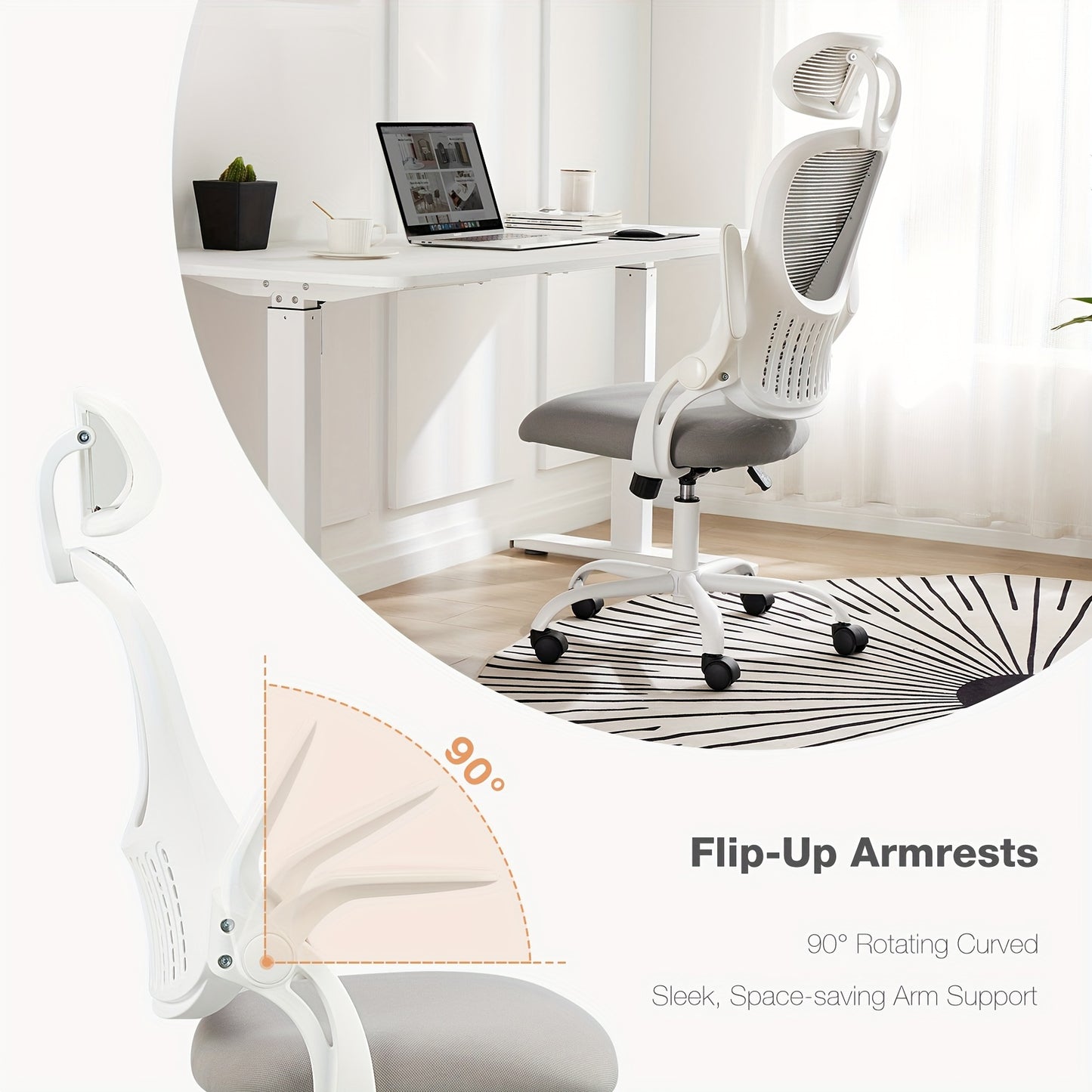 Executive Comfort High-Back Mesh Office Chair - Ergonomic Lumbar Support, Headrest, Flip-up Arms