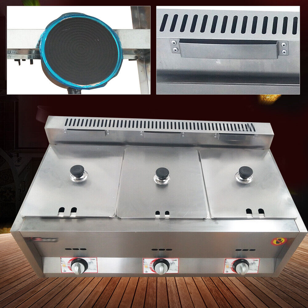 3 Pan Gas Fryer Catering Food Warmer Steam Table Buffet Restaurant 3 Well Deep Fryer