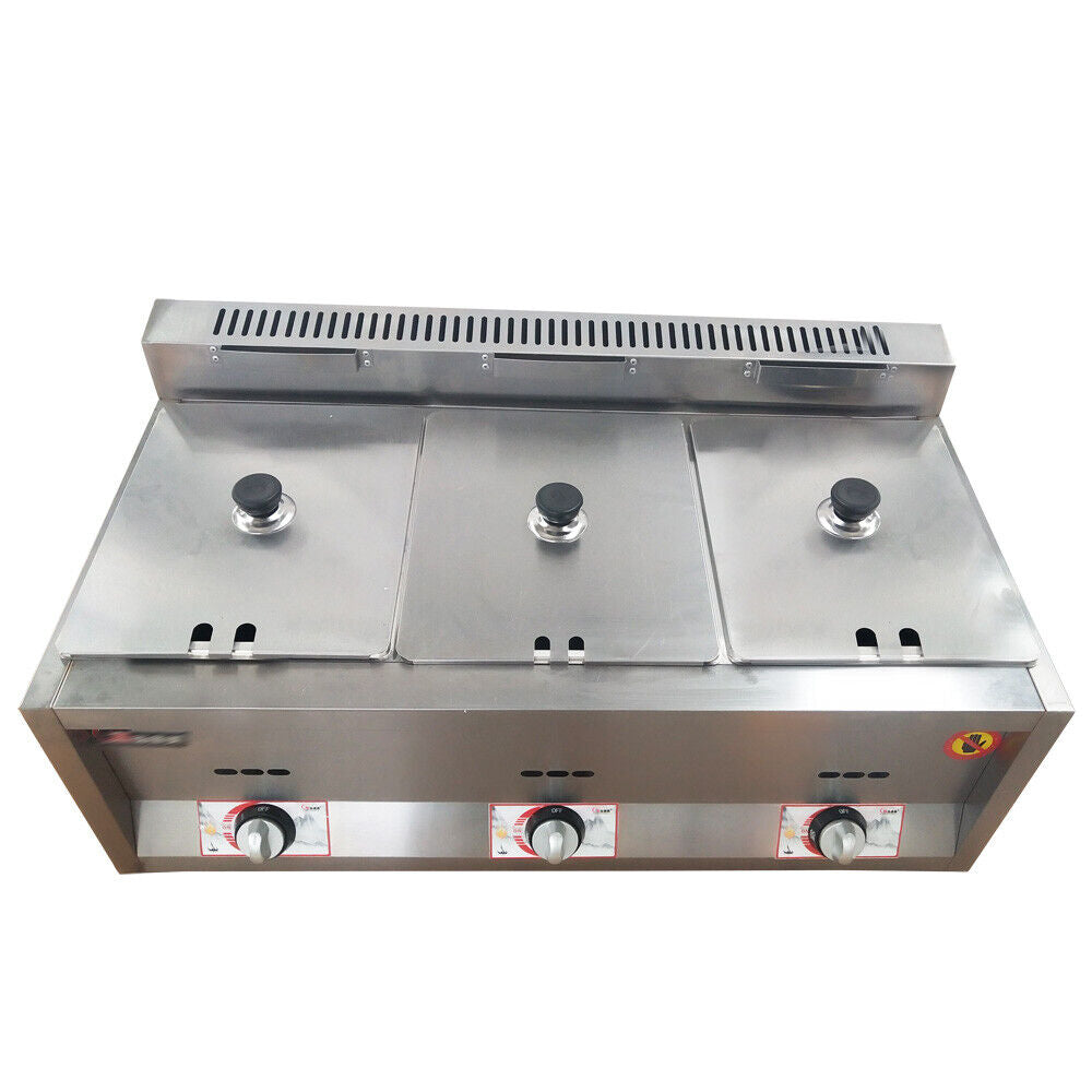 3 Pan Gas Fryer Catering Food Warmer Steam Table Buffet Restaurant 3 Well Deep Fryer