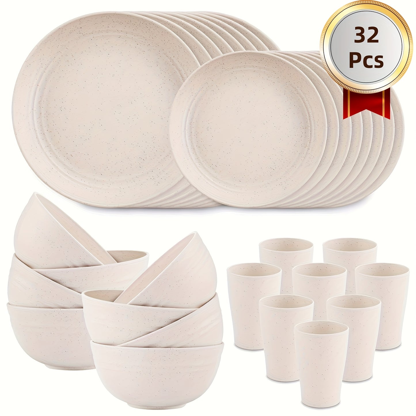 16/17/32pcs Kitchen Dinnerware Set Made from Wheat Straw, 4 Or 8 People. Unbreakable Modern Dishes