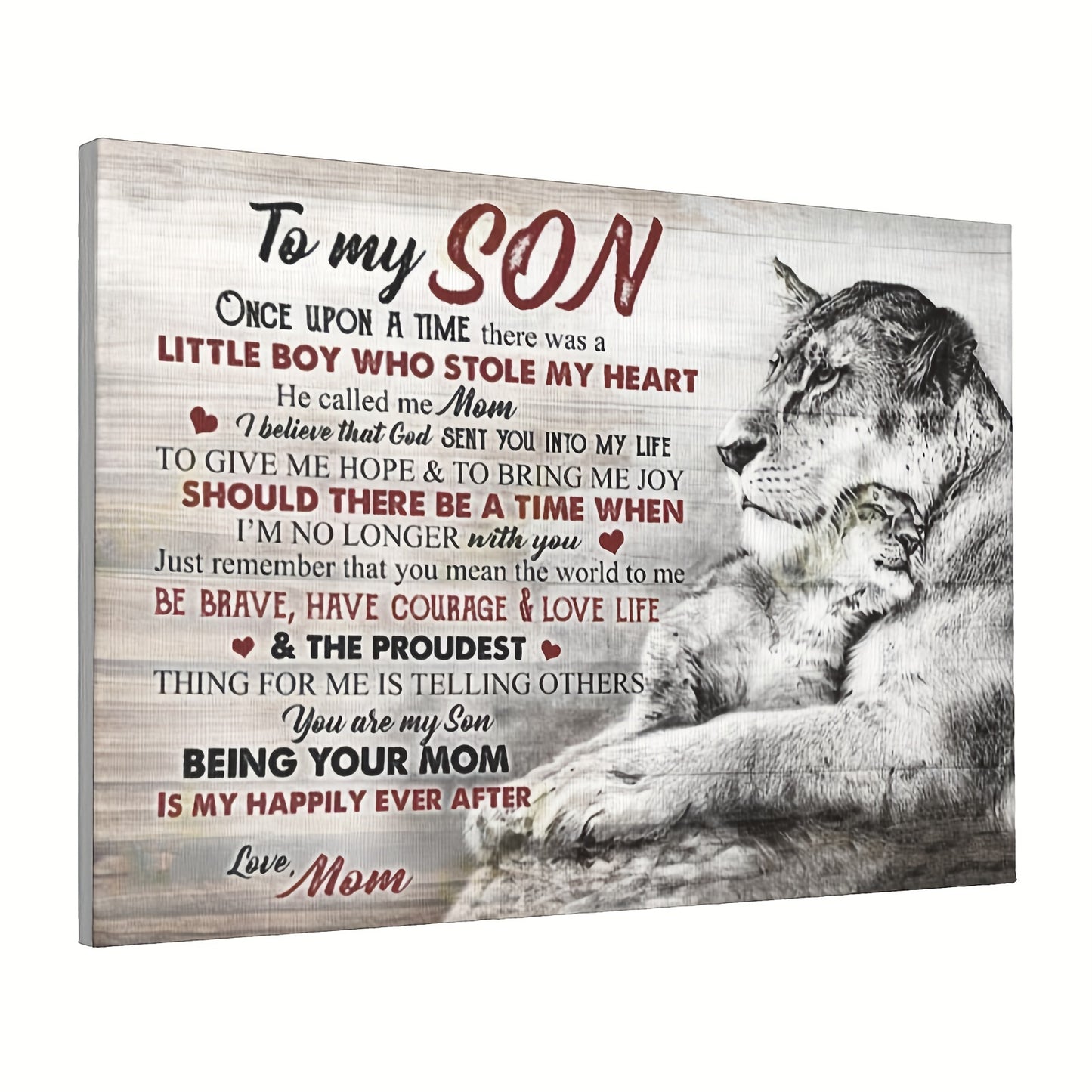 1pc Wooden Framed To My Son Being Your Mom Is My Happily Ever After Lion Mom Canvas 15.74"*23.62"