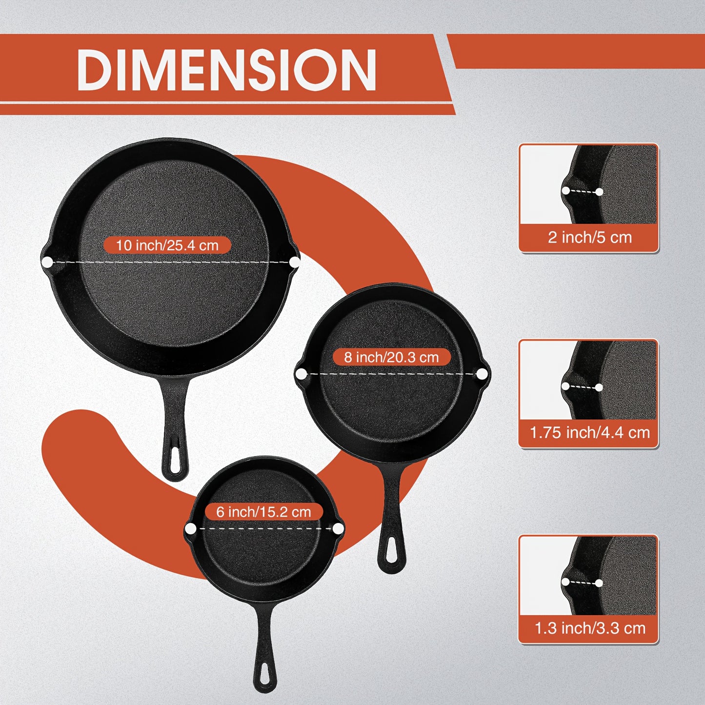 3pcs Non-Stick Cast Iron Skillet Set with Drip Spout - Perfect for Holiday Cooking, RV & Campfire