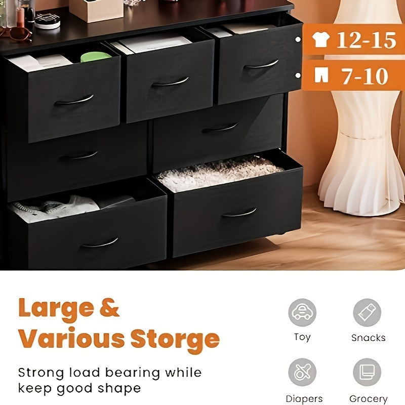 Dresser for Bedroom, Storage Drawers, TV Stand Fabric Storage Tower w/7 Drawers, Chest of Drawers