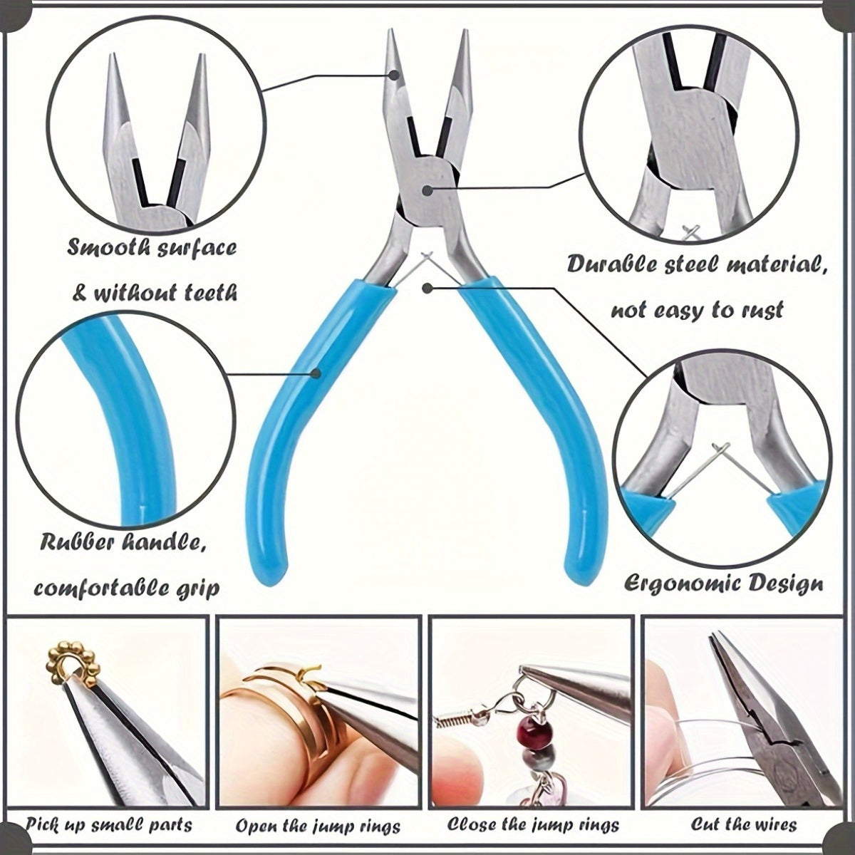 8pcs Jewelry Making Tools Kit, Round & Needle Nose Pliers, Diagonal Nose Pliers, Wire Cutters