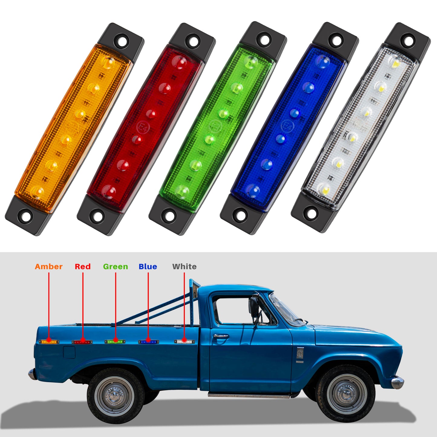 20pcs 12V (10 Red&10 Amber) 3.8" 6 LED Front Rear Side Marker Indicator Lights LED Lamp Indicator