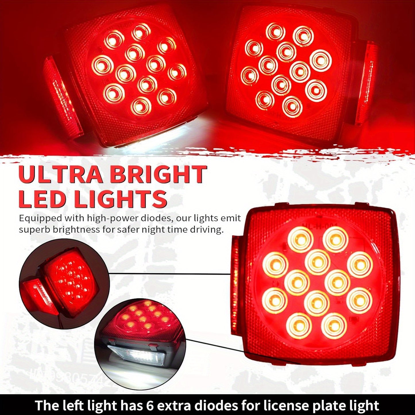 12V LED Trailer Lights, Red White/Stop Tail Turn Signal/Utility Trailer Lights for Under 80" RV-BOAT