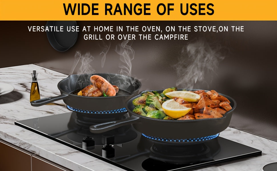 3pcs Non-Stick Cast Iron Skillet Set with Drip Spout - Perfect for Holiday Cooking, RV & Campfire