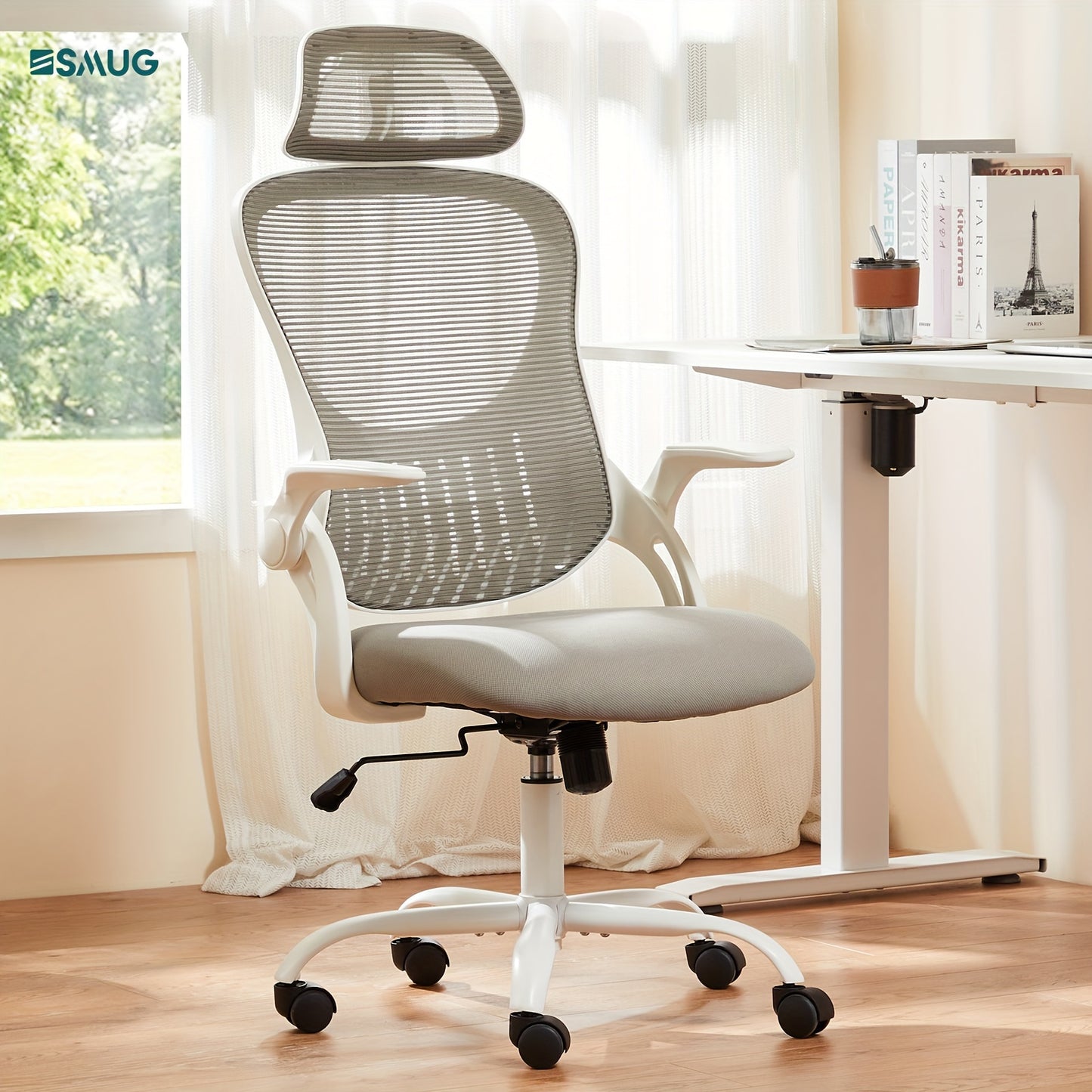 Executive Comfort High-Back Mesh Office Chair - Ergonomic Lumbar Support, Headrest, Flip-up Arms