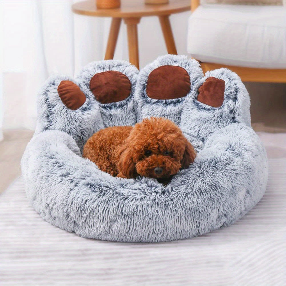 Cute Bear Paw Shape Plush Dog Bed & Cat Bed