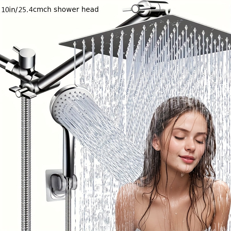 8 1/2" High Pressure Rainfall Shower Head/Handheld Shower Combo W/11" Extension Arm, 5 Settings