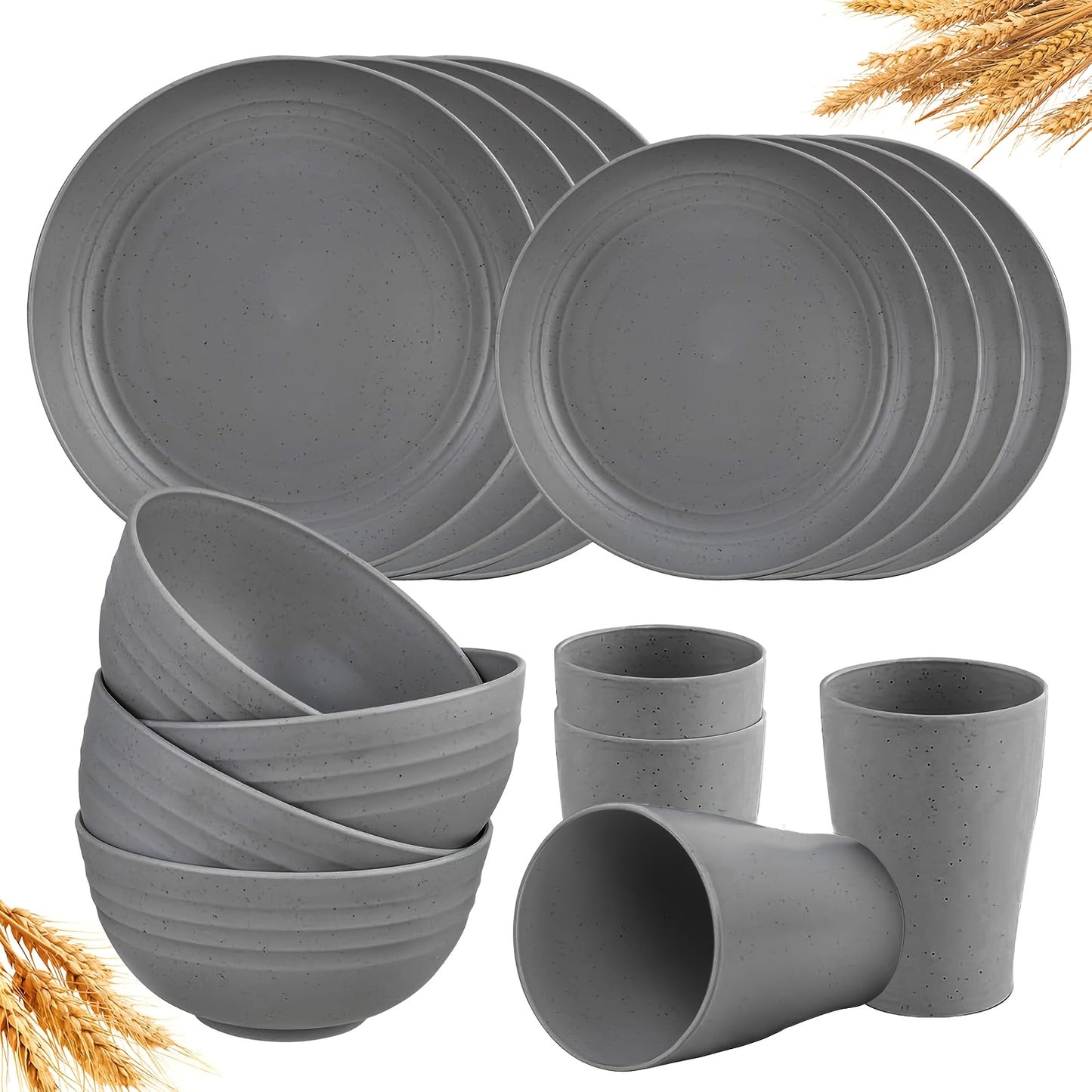 16/17/32pcs Kitchen Dinnerware Set Made from Wheat Straw, 4 Or 8 People. Unbreakable Modern Dishes