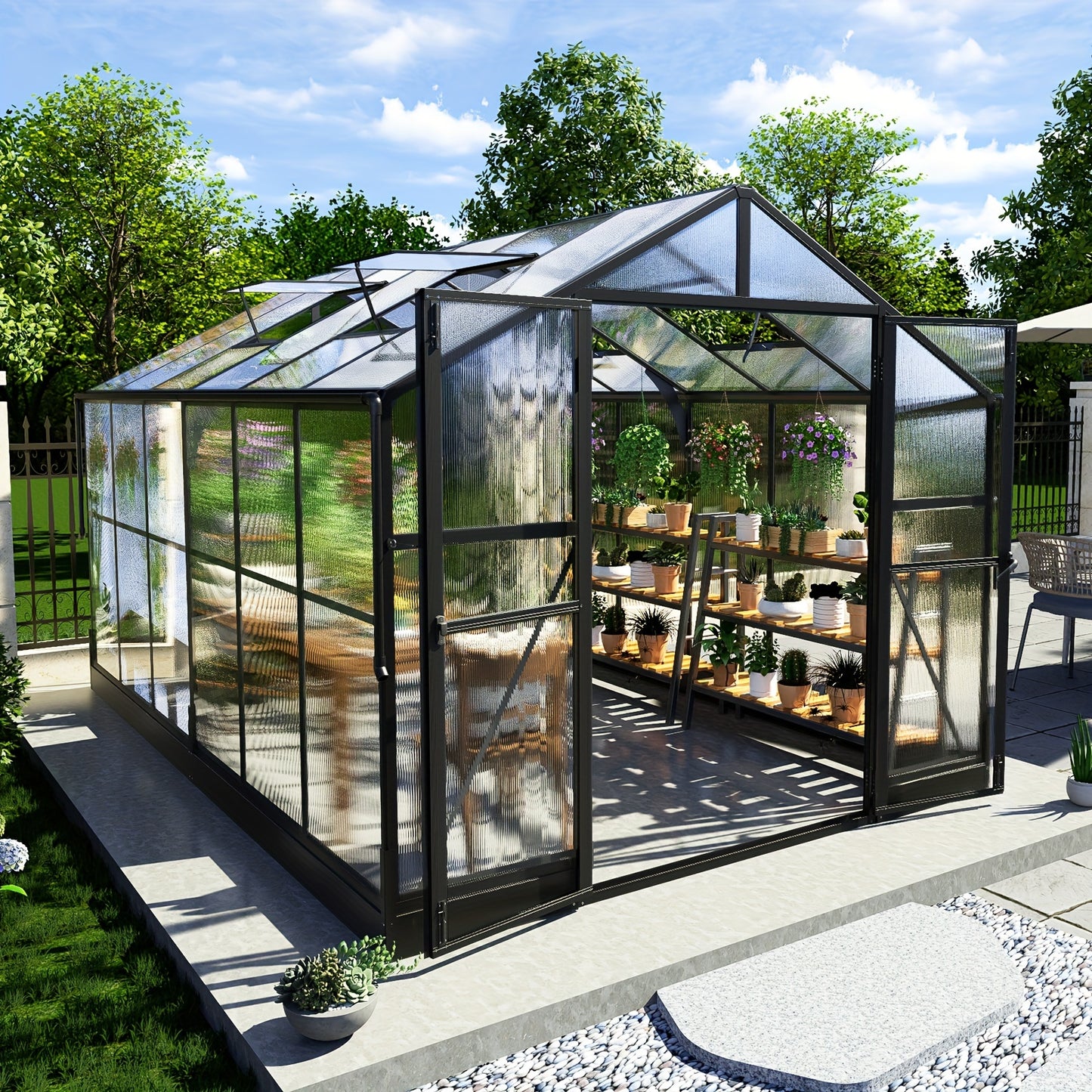 AMERLIFE Grandiose Polycarbonate Greenhouse - Quick-Connect System, Spacious Walk-In Design, 4 Vents