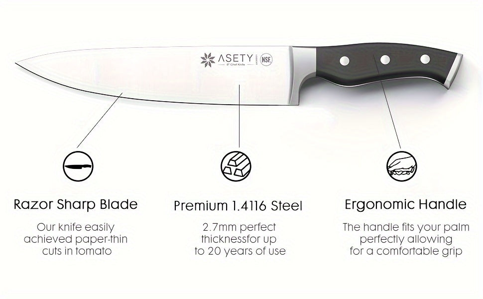 ASETY Knife Set, 15pcs Kitchen Knife Set with Built-in Knife Sharpener Block, German Stainless Steel