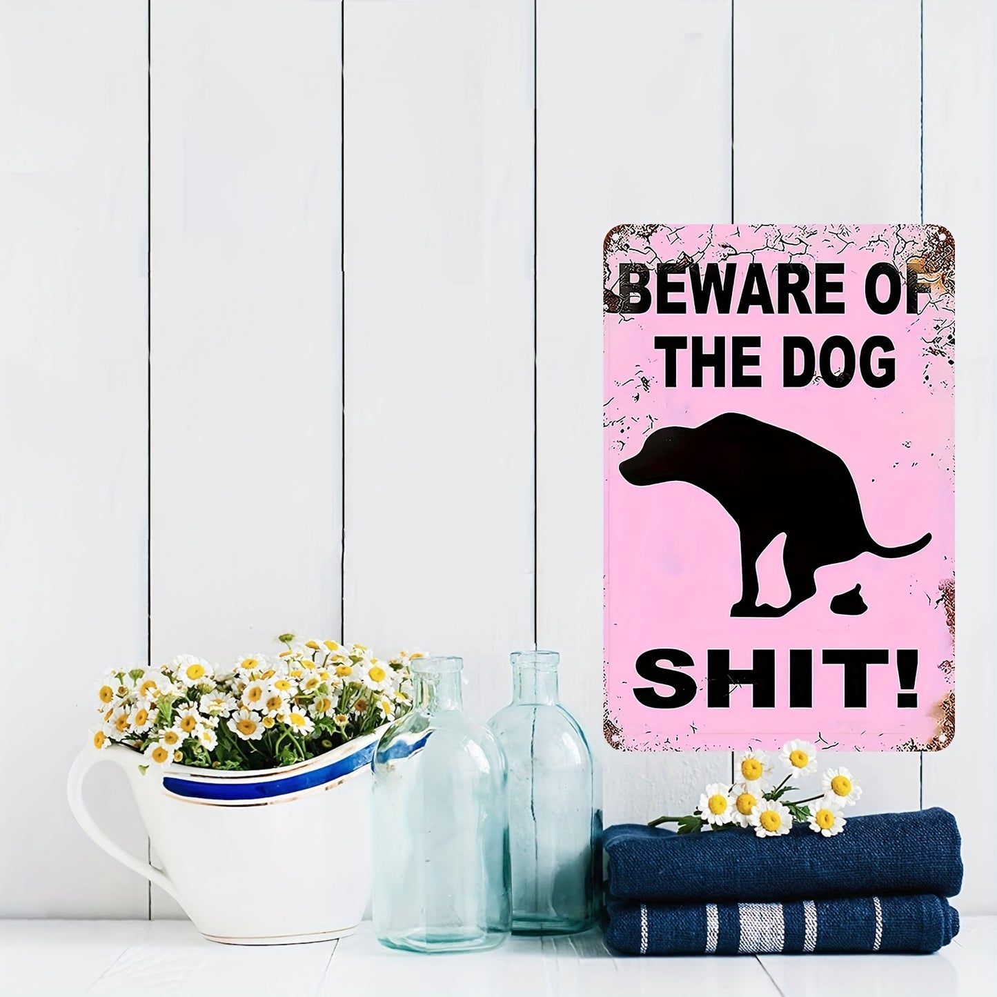 UV-Printed Tinplate Decorative Sign "Beware of Dog" - Humorous Outdoor Warning 7.87" x 11.81"