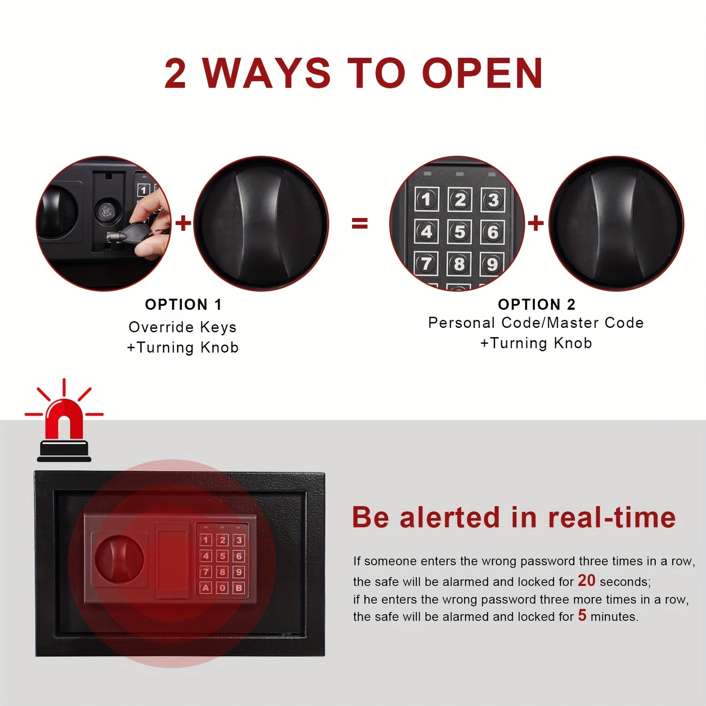 HOMEYUER Safe Box with 4pcs LED Sensor Light, Hidden Safe Box with Key & Digital Lock