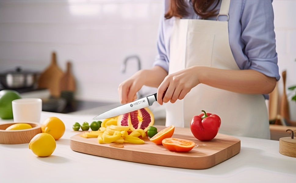 ASETY Knife Set, 15pcs Kitchen Knife Set with Built-in Knife Sharpener Block, German Stainless Steel