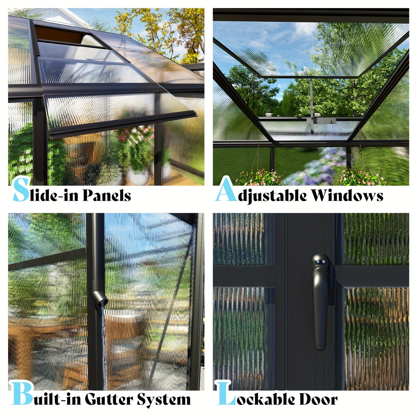 AMERLIFE Grandiose Polycarbonate Greenhouse - Quick-Connect System, Spacious Walk-In Design, 4 Vents