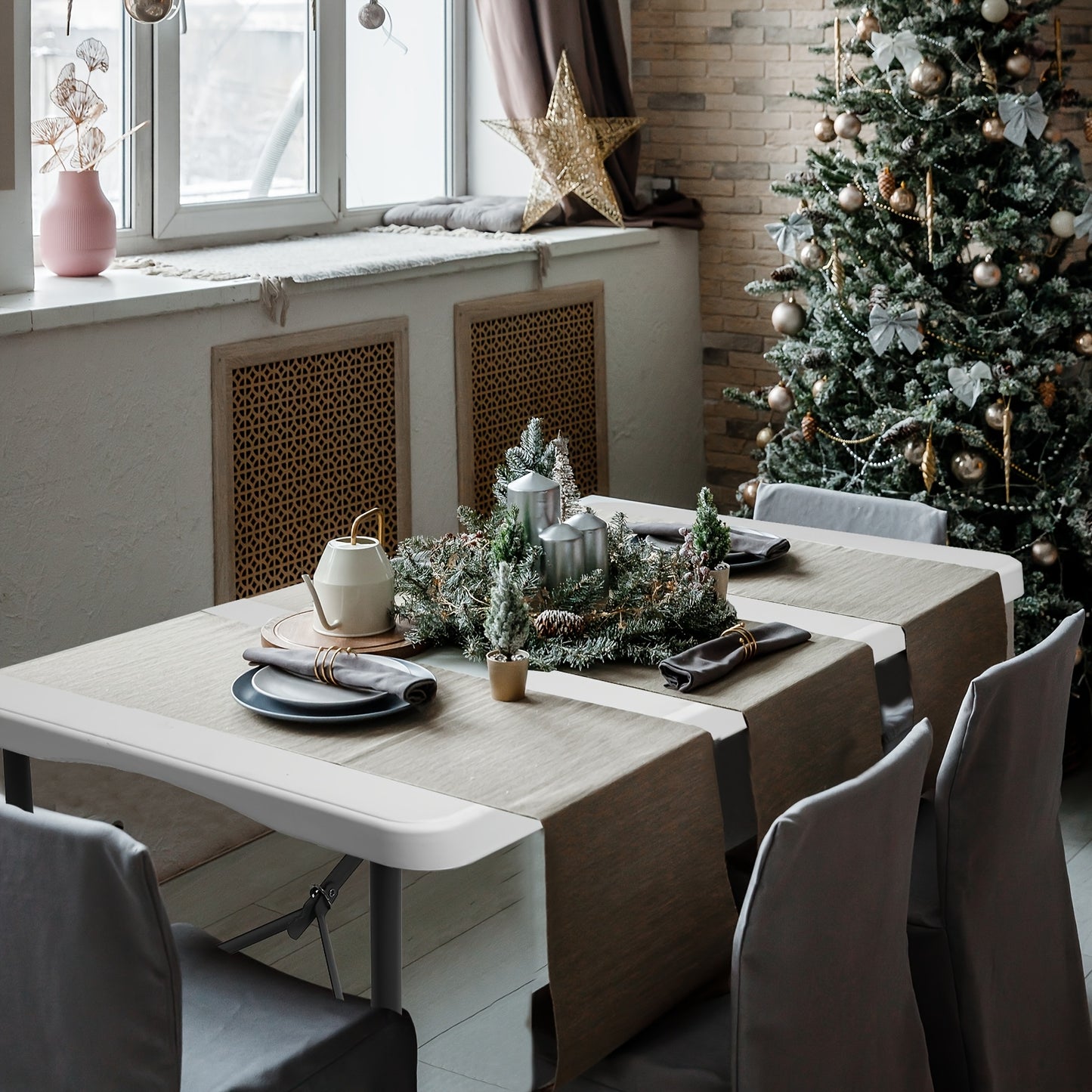 [Portable Folding Table] Portable 4ft/6ft Plastic Folding Table - White Dining Table