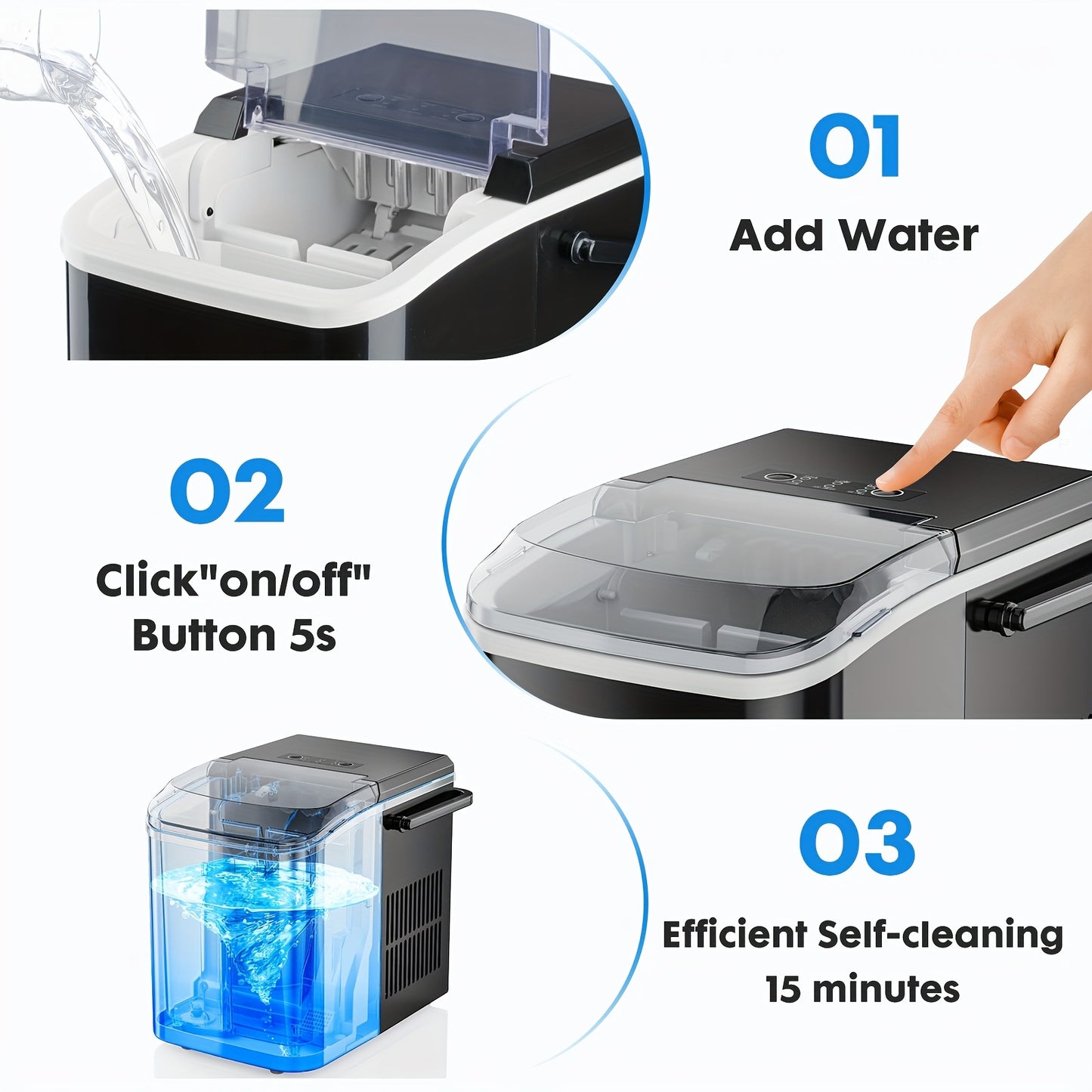 Portable Ice Maker Countertop w/Soft 9 Ice Cubes in 6 Minutes, 26.5lbs/24Hrs, Self-Cleaning