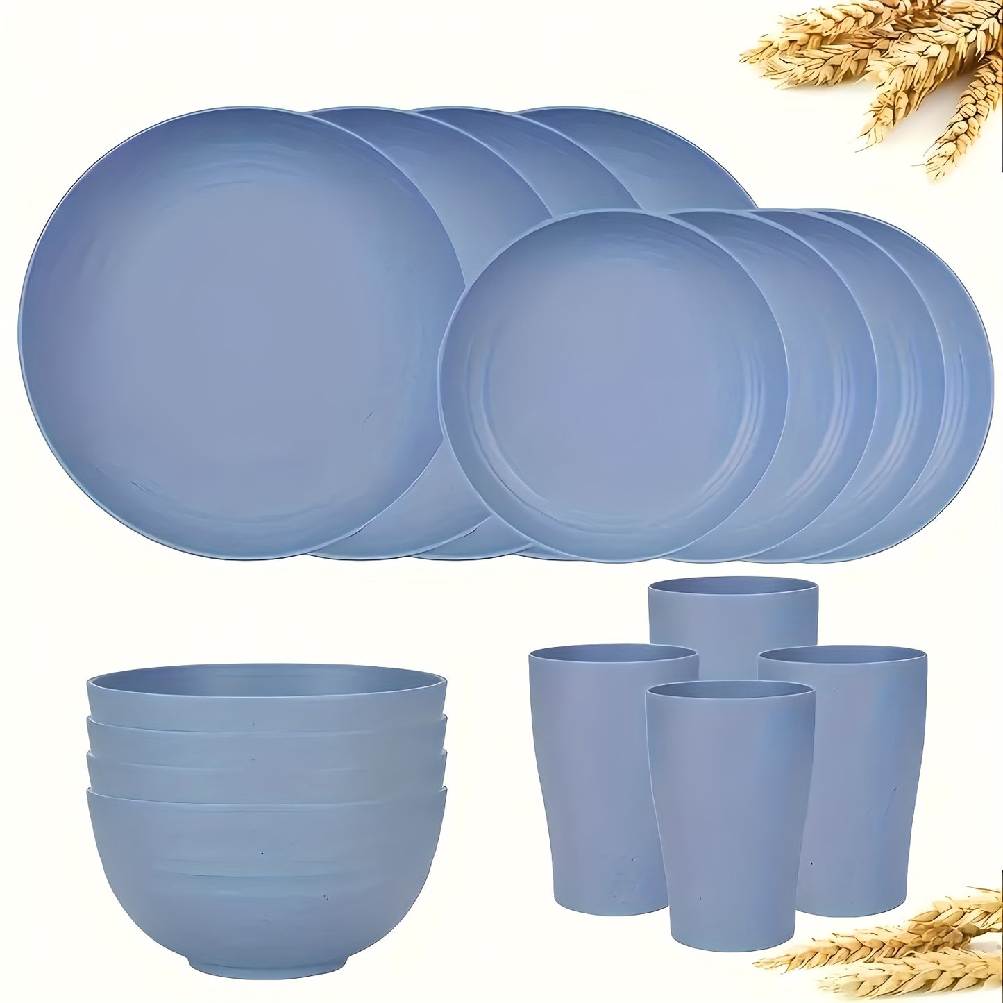 16/17/32pcs Kitchen Dinnerware Set Made from Wheat Straw, 4 Or 8 People. Unbreakable Modern Dishes