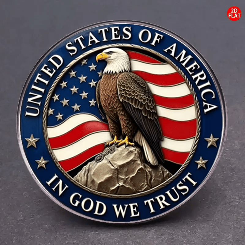 2D Flat - 2DFLAT 1pc Patriotic Eagle & 50-Star Brooch - Vintage-Inspired Stainless Steel Badge with Eagle & Stars Design, Durable & Stylish for Clothes, Backpacks