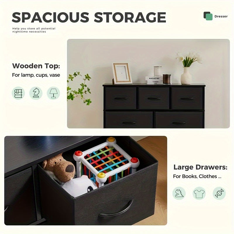 Dresser for Bedroom, Storage Drawers, TV Stand Fabric Storage Tower w/7 Drawers, Chest of Drawers