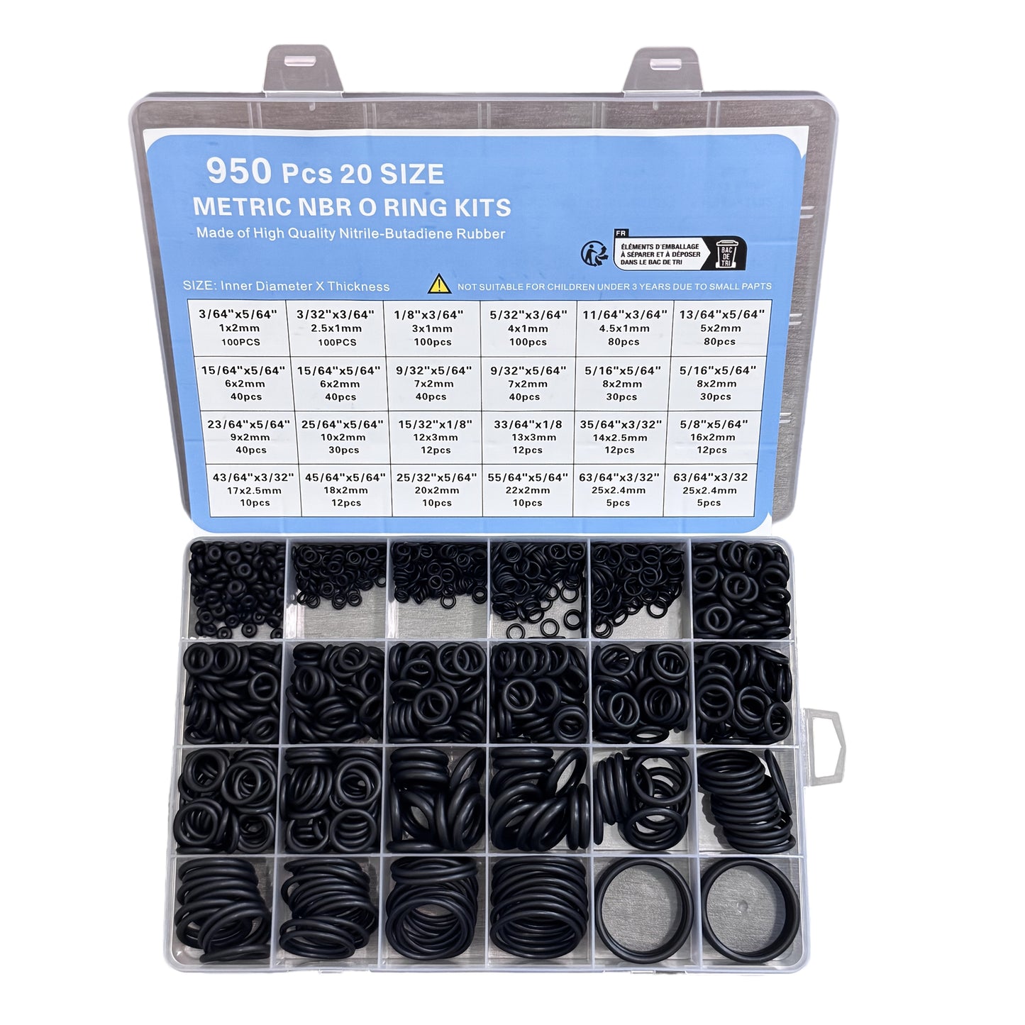 950pcs Nitrile O-Ring Seals Heavy-Duty Seal Kit, 20 Sizes/Pressure Washers, Pneumatics, Automotive