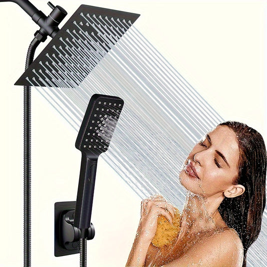 60" Extra Long Hose 8" Rainfall Shower Head 1 Set - Two-in-One Hand Shower, 3-Way Diverter