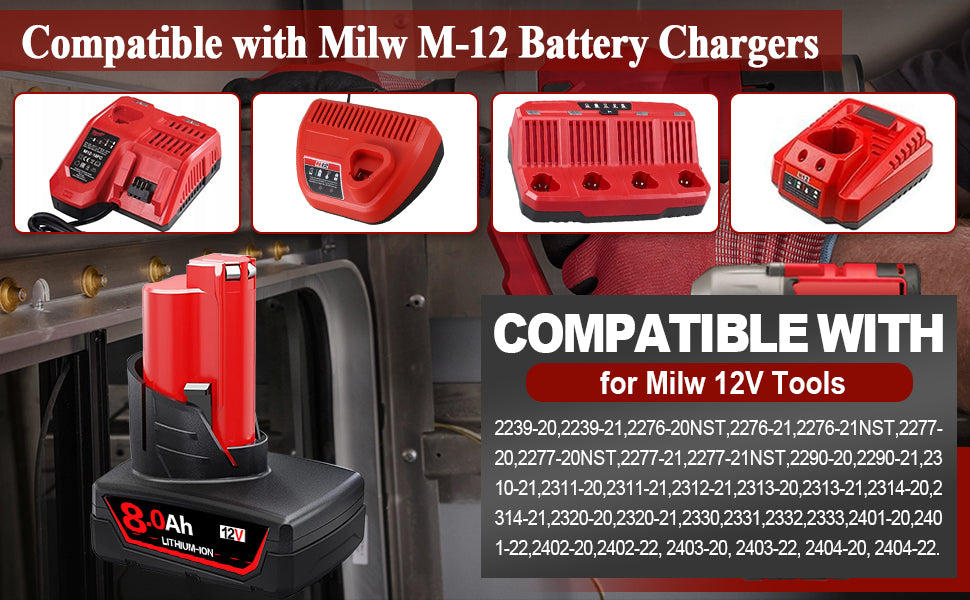 2PACK M12 12V 8.0Ah Battery Milwaukee Li-Ion Battery 48-11-2420 48-11-2411 48-11-2440 48-11-240