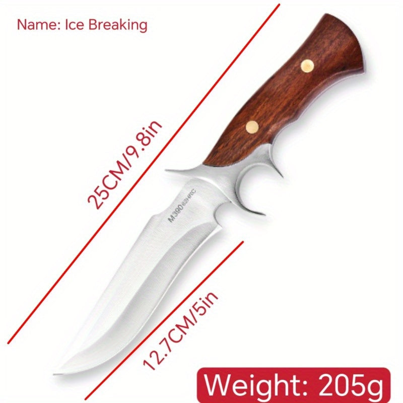 1pc Hand-Forged Damascus Fixed Blade | Wooden Handle, Leather Sheath, Flat Edge, 13" Blade, 15"