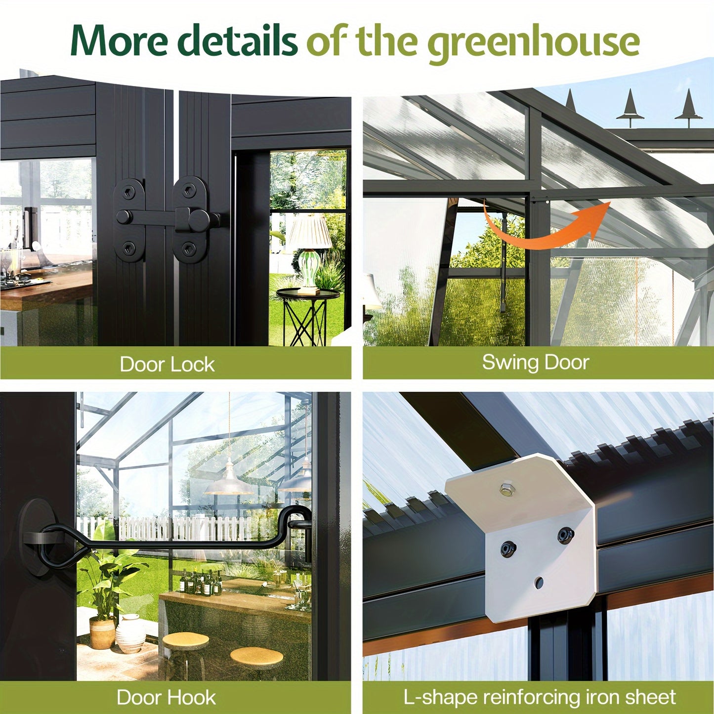 PAPABABE Greenhouse 12x10x8ft Aluminum Frame/Quick-Connect/2 Hinged Doors/Vents, Garden Houses