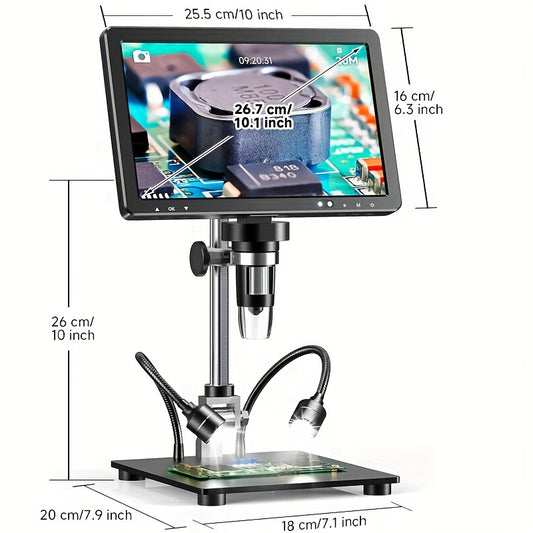 10.1'' Digital, 2000X Coin Microscope W/IPS Screen, 20MP Electronics W/10.4'' Longer Stand, PC View