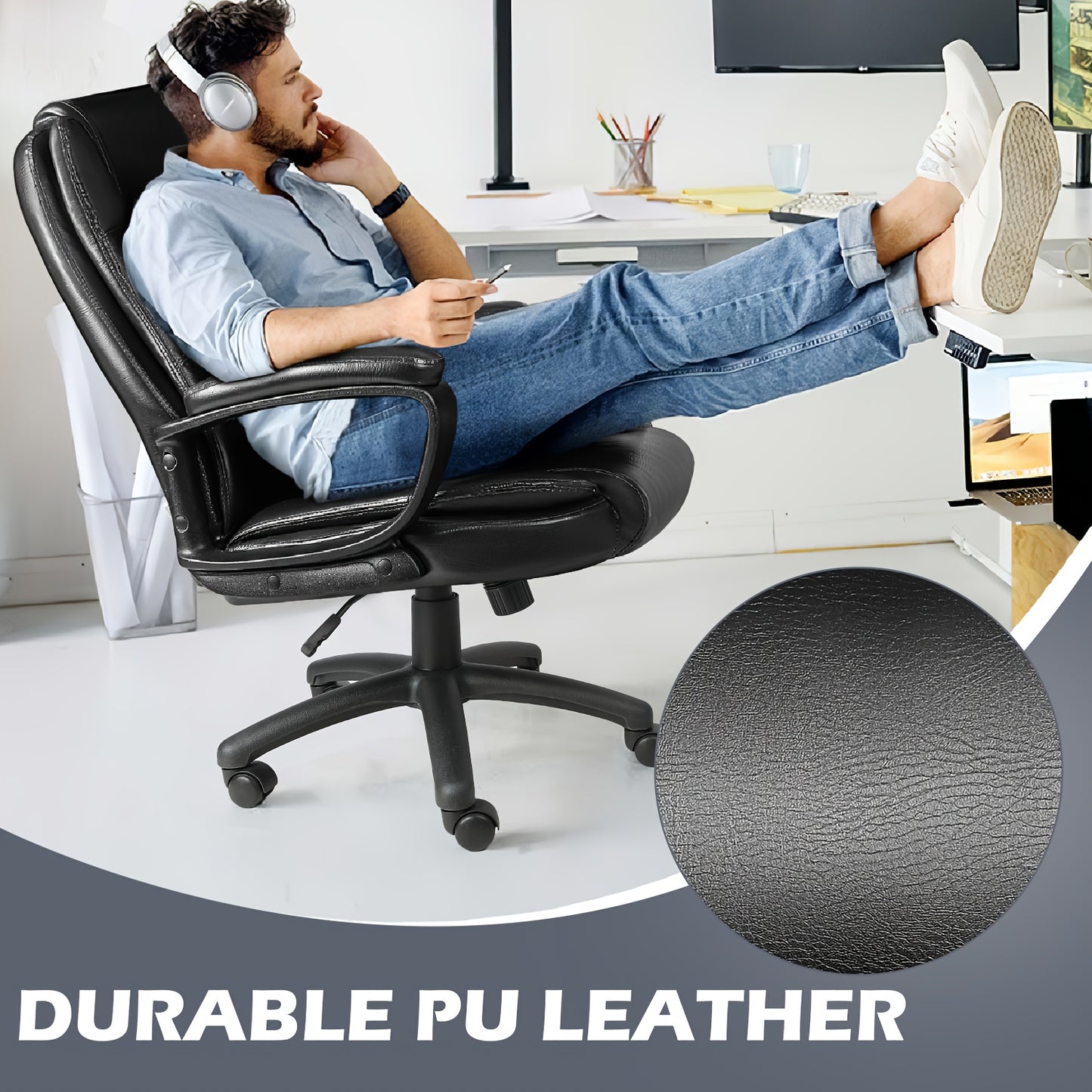 [Big And Tall Executive Chair] 400LBS High Back Ergonomic Adjustable Desk Chair, Faux Leather