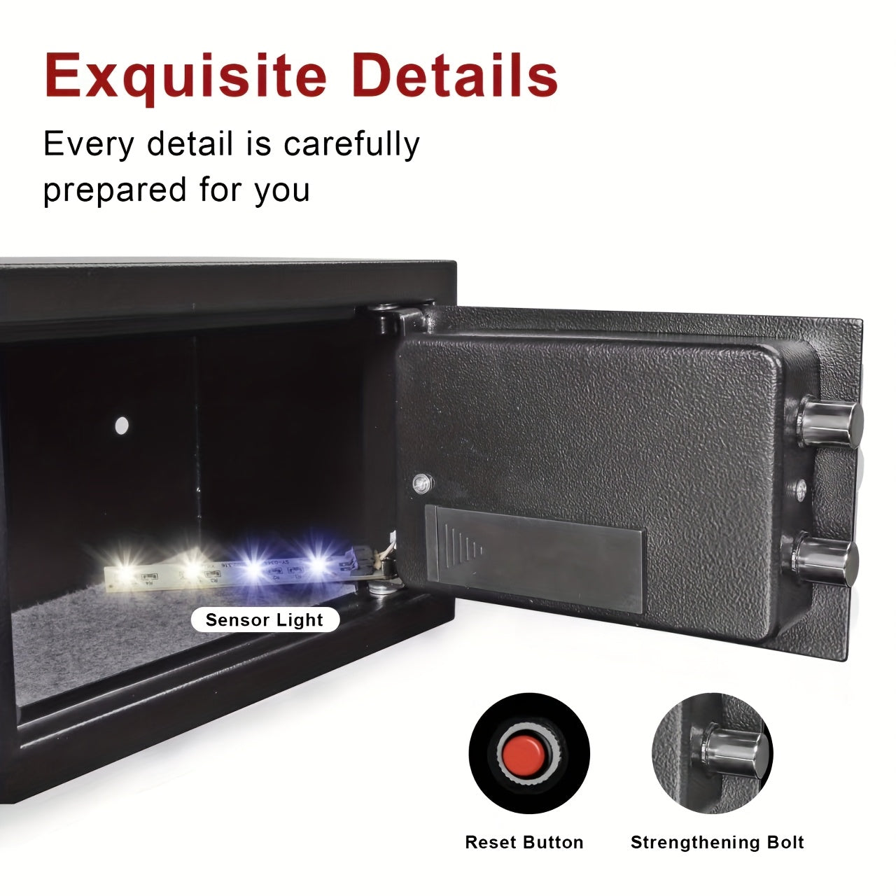 HOMEYUER Safe Box W/4pcs Led Sensor Light Inside, Key & Digital Lock/0.4 CF/12.2"W X 7.87"D X 7.87"H