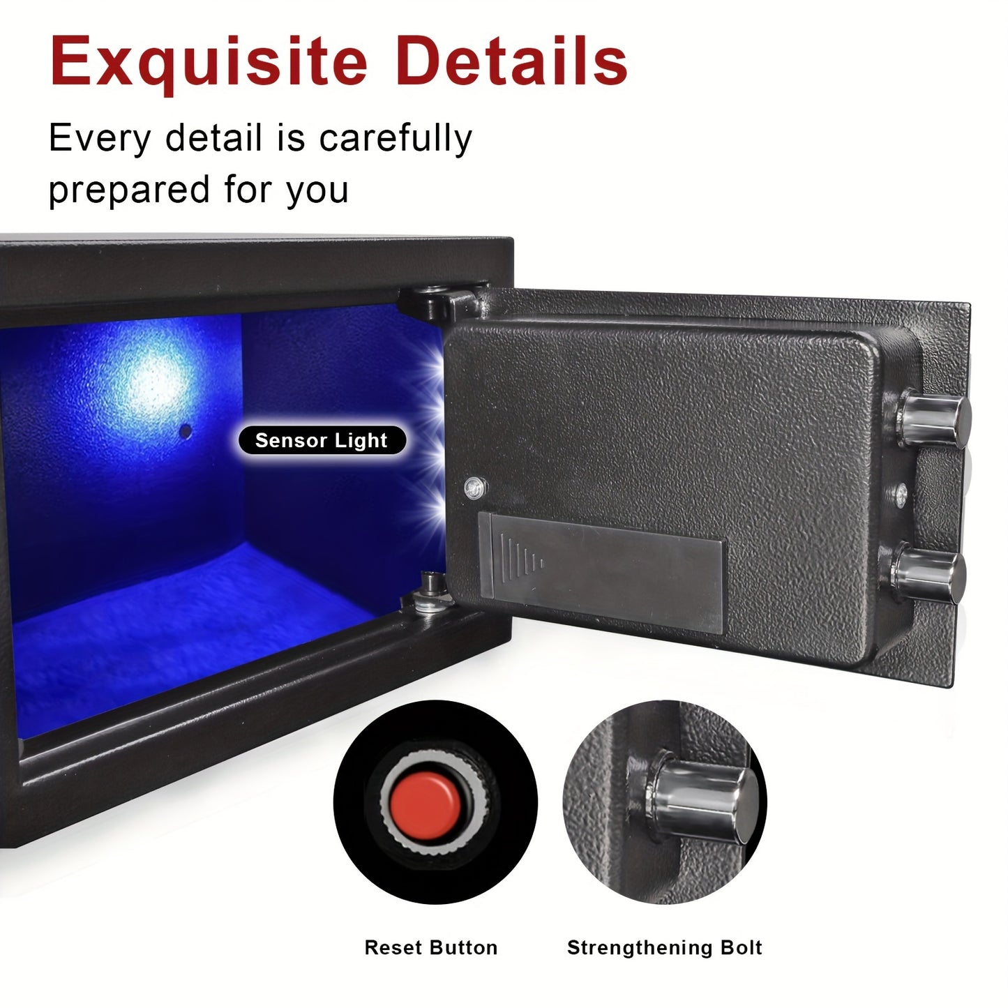 HOMEYUER Safe Box with 4pcs LED Sensor Light, Hidden Safe Box with Key & Digital Lock