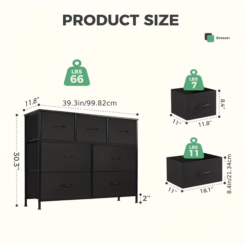 Dresser for Bedroom, Storage Drawers, TV Stand Fabric Storage Tower w/7 Drawers, Chest of Drawers