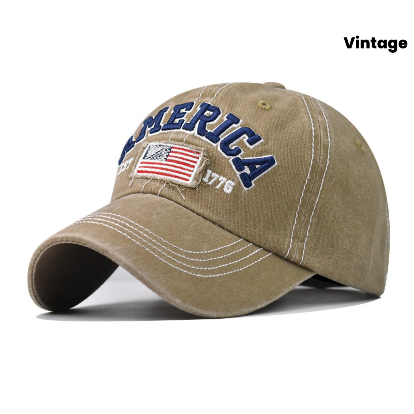 [Vintage Baseball Cap] Adjustable Baseball Cap with American Flag Embroidery