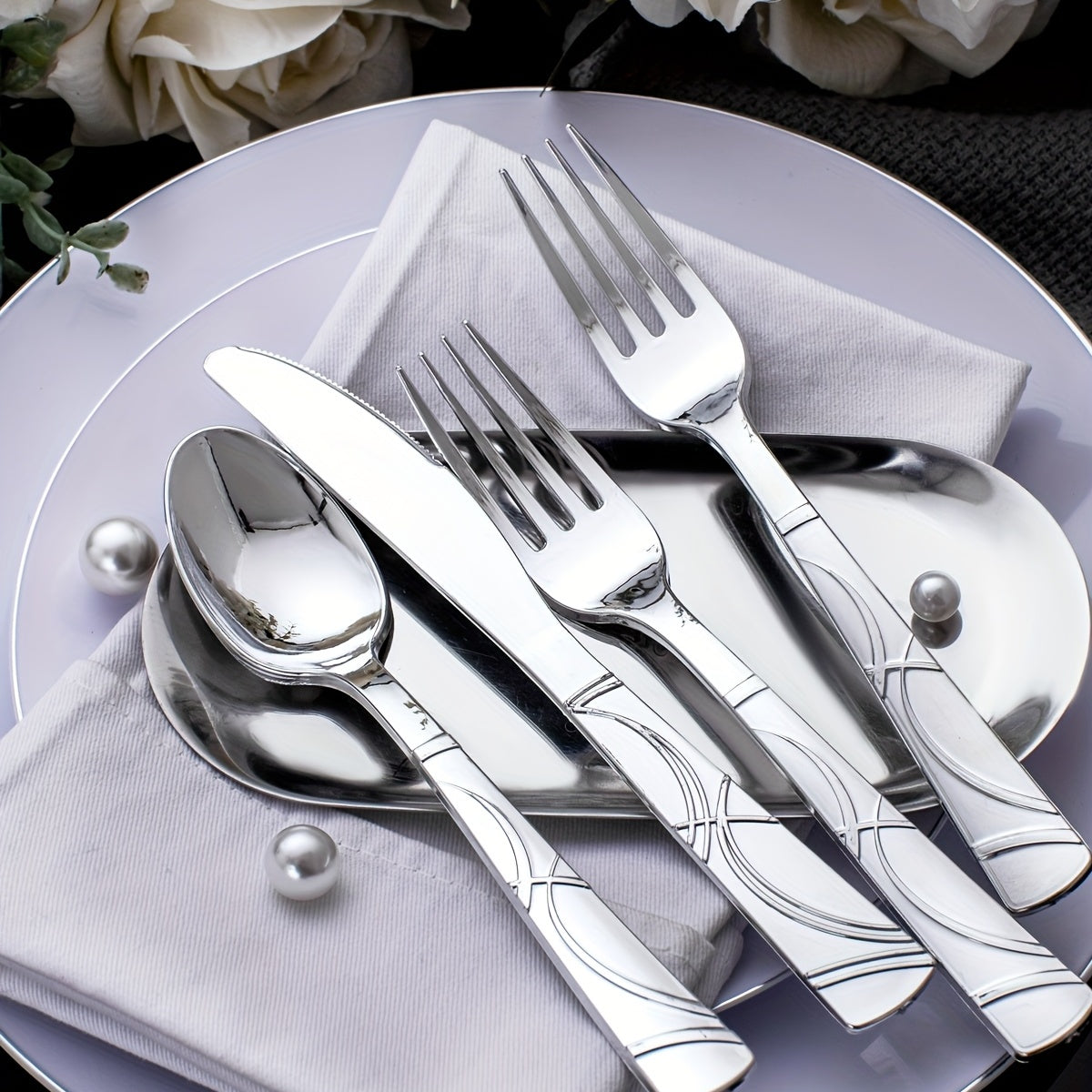 75 Pcs Golden Silverware/Plastic/Disposable w/25 Golden Forks, 25 Golden Spoons, 25 Golden Knives