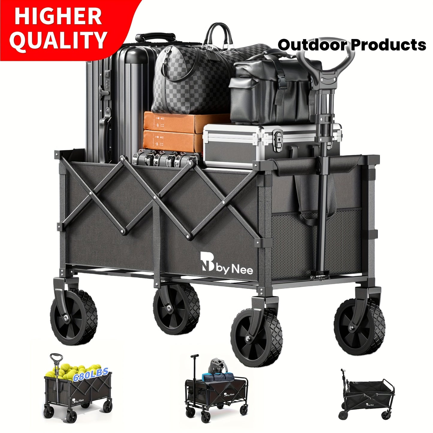 Heavy Duty Collapsible Cart With All Terrain Tires, Strong Load Bearing, Iron Frame, Track And Field